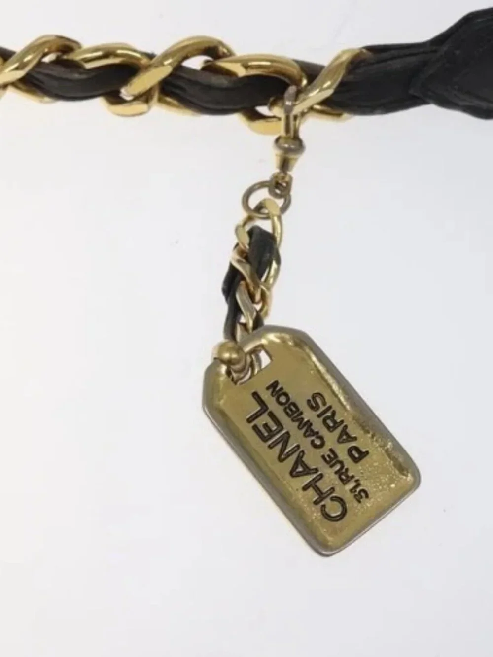 CHANEL Chain Belt metal Lamb Skin Black Gold CC Auth MY480